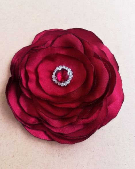 Brosa floare visinie grena cu cristale 12 cm