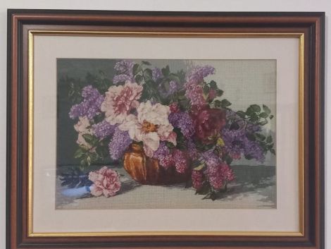Goblen cusut manual - Liliac i bujori