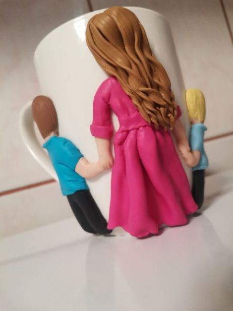 Cana personalizata mama si copii Fimo