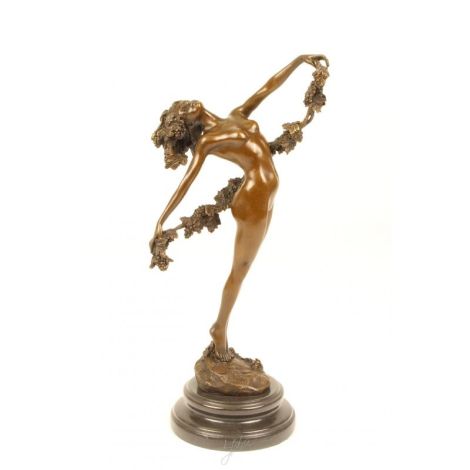 Femeie Bachus-statueta bronz pe soclu marmura