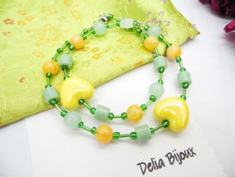 Colier handmade cu mrgele galbene i accente verz