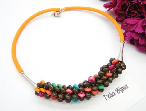 Colier statement handmade unicat - lemn cod1243