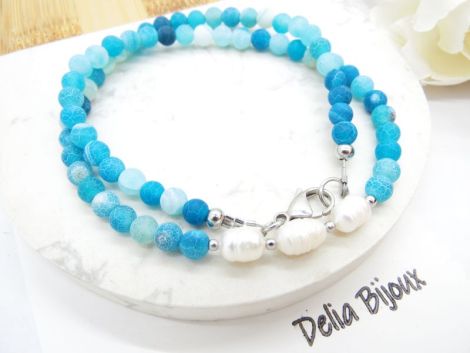 Colier handmade - agate frozen si perle cultura c