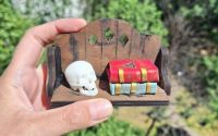 Raft miniatural cu carti si craniu