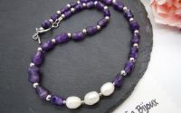 Colier handmade - ametist si perle cultura cod124
