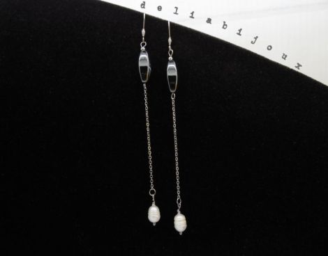 Cercei handmade unicat - hematit si perle cod1252