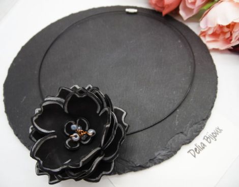 Colier Statement Handmade Unicat Floare Neagr din
