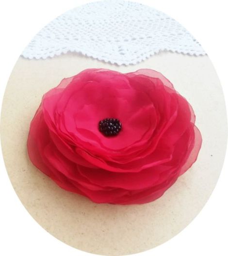 Brosa floare rosie de mac 11 cm