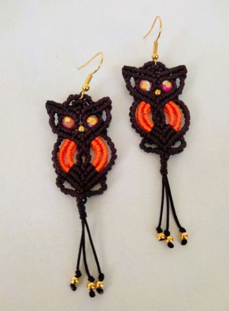 Cercei macrame Bufnita