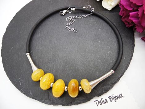 Colier statement handmade unicat agate galbene co