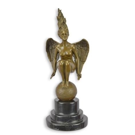 Femeie inaripata-statueta bronz cu soclu marmura