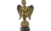 Femeie inaripata-statueta bronz cu soclu marmura