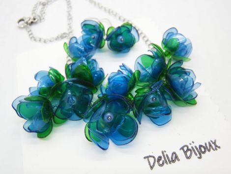 Set bijuterii statement handmade cu flori albastre