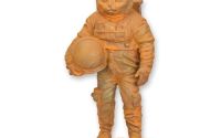 Pisica astronaut-statueta din fonta antik rusty