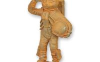 Pisica astronaut-statueta din fonta antik rusty