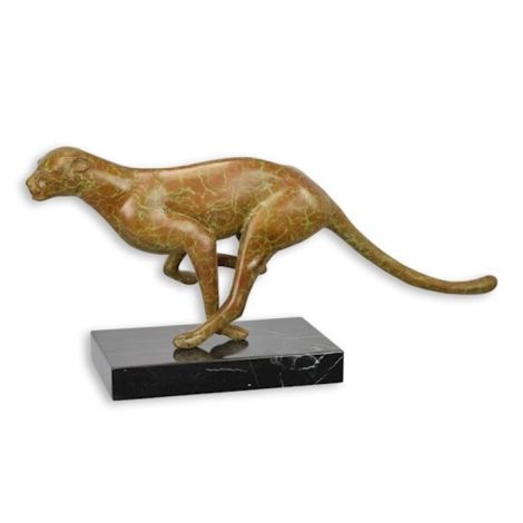 Puma alergand-statueta din bronz cu soclu marmura