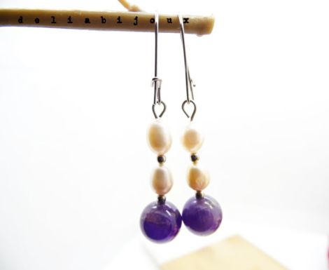 Cercei handmade cu ametist natural i perle de cul