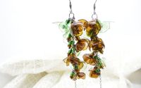 Cercei statement unicat flori verzi-maro handmade 