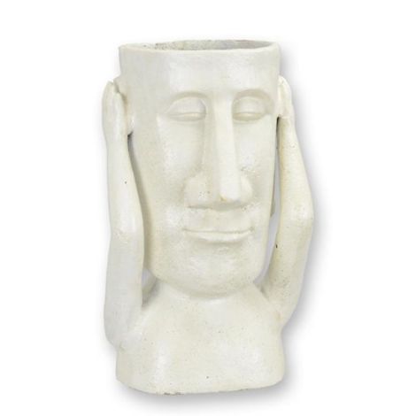 Statueta Moai-ghiveci plante din fonta antik white