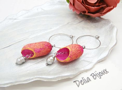 Cercei handmade din coconi de mtase cu perl natu