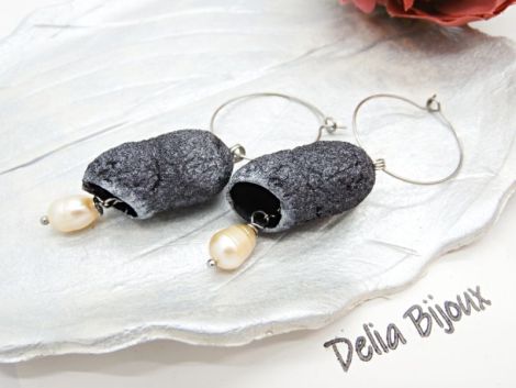Cercei handmade din coconi de mtase cu perl natu