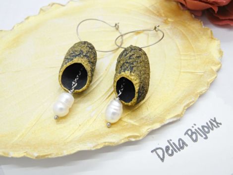 Cercei handmade din coconi de mtase cu perl natu
