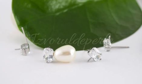 Baza cercei argint 925 si cubic zirconia 8x7.5mm