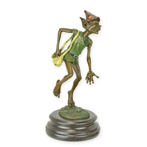 Goblin semanand-statueta din bronz cu un soclu din
