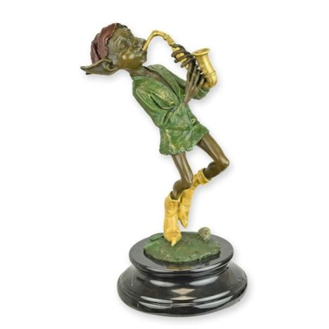 Golblin cantand la saxofon-statueta din bronz 