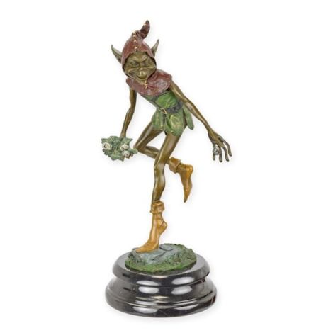 Goblin cu o frunza-statueta din bronz 