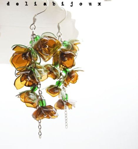 Cercei statement unicat flori maro handmade din pl