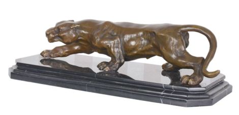 Leopard-statueta Art Deco din bronz