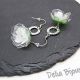 Cercei handmade flori albe verzi plastic reciclat 