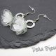 Cercei handmade flori albe verzi plastic reciclat 