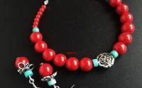 set floral coral rosu si argint