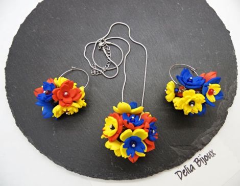 Set bijuterii handmade cu flori - Tricolorul Roman