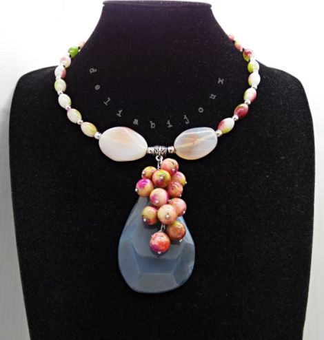 Colier statement unicat cu jad agate i ceramic