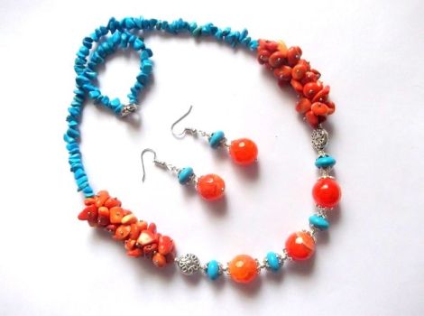 set agate coral si turcoaz