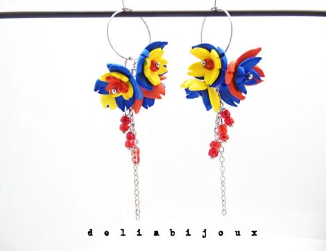 Cercei handmade statement - flori - Tricolorul Rom