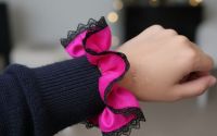Elastic de par din twill fuchsia cu dantel