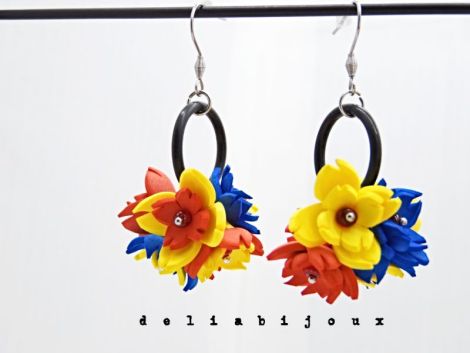 Cercei handmade statement - flori - Tricolorul Rom