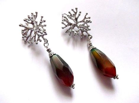 cercei cu agate verde maro