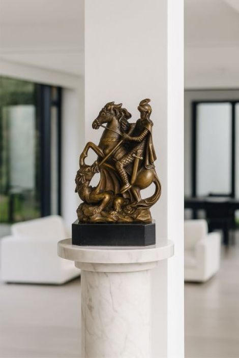 Sfantul Gheorghe-statueta din bronz cu soclu din m