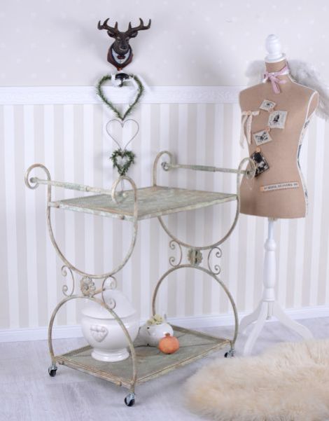Carucior ceai Shabby Chic din metal antichizat