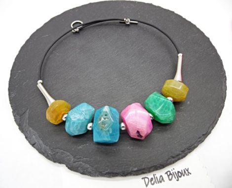 Colier Statement Handmade din Agate Multicolore c