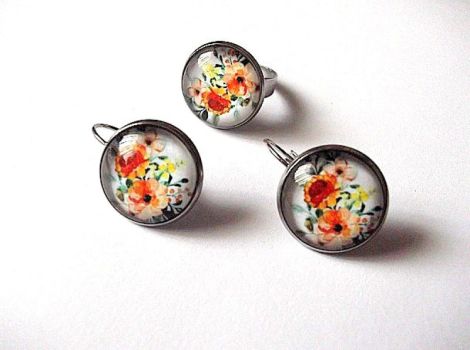 Set sticla cu motiv floral 