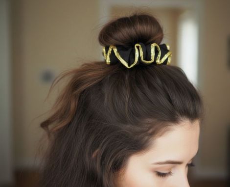 Scrunchie Negru Luxos din Jacquard 