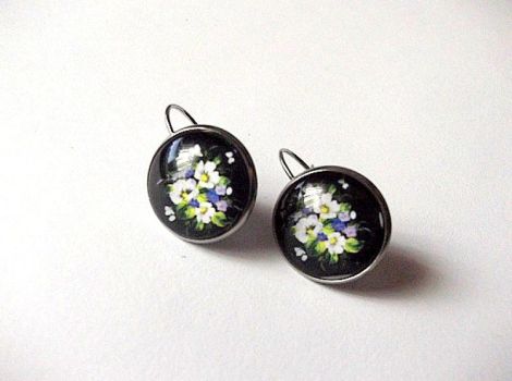 cercei cu sticla cu motiv floral