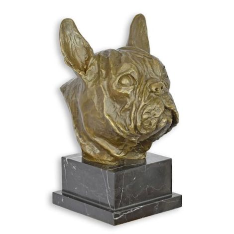 Buldog francez-bust din bronz cu un soclu marmura