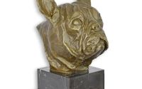 Buldog francez-bust din bronz cu un soclu marmura